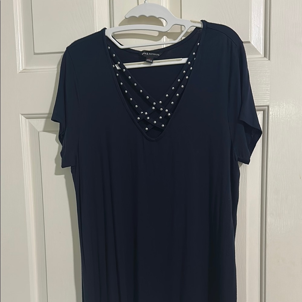 Rock & Republic Dark Blue Tee with Stud Accents